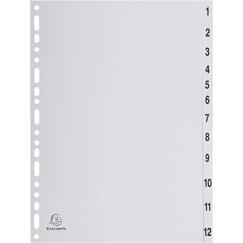 Exacompta Intercalaires Imprimés Numériques Pp Recyclé Gris - 12 Positions - A4 - Gris