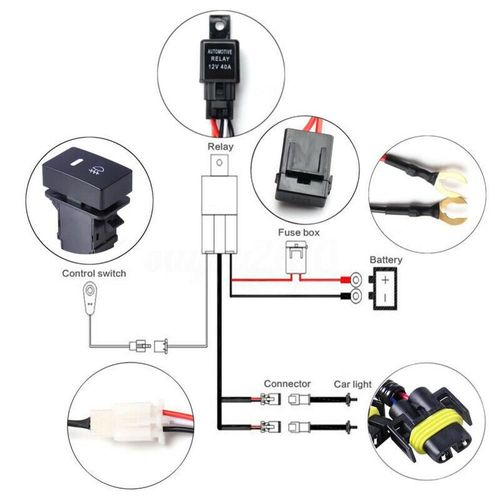 H11 - Câblage De Feux Antibrouillard H11, Prises De Faisceau, Fil Indicateurs Led Interrupteur Relais 12v 40a Pour Ampoules En Plastique Noir