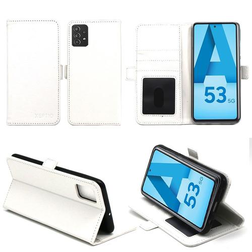 Samsung Galaxy A53 5g Etui Protection Portefeuille Blanc À Rabat Avec Porte Cartes - Housse Samsung Galaxy A53 5g Folio Blanche Coque Silicone Antichoc Smartphone 2022 - Accessoires Pochette Case