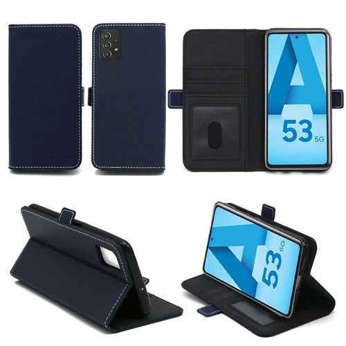 Samsung Galaxy A53 5g Etui Protection Portefeuille Bleu À Rabat Avec Porte Cartes - Housse Folio Bleue Navy Coque Silicone Antichoc Smartphone 2022 - Accessoires Pochette Case