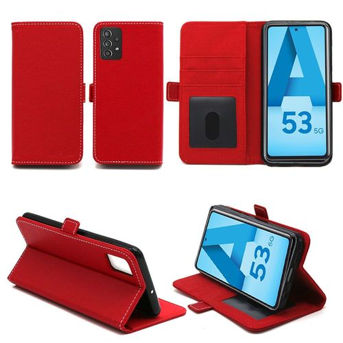 Samsung Galaxy A53 5g Etui Protection Portefeuille Rouge À Rabat Avec Porte Cartes - Housse Samsung Galaxy A53 5g Folio Coque Silicone Antichoc Smartphone 2022 - Accessoires Pochette Case