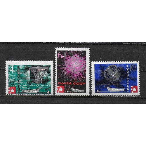 Russie 1967 : Exposition Internationale De Montréal (Canada) : Dessalage D'eau De Mer / Energie / Espace - Série De 3 Timbres Neufs *