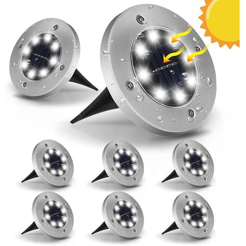 Lot De 8 Lampe Solaire Extérieur,8 Leds Au Blanc Froid Étanche Ip65 Lampe Solaire Spot Encastrable Pour Chemin Terrasse Cour Souterraine