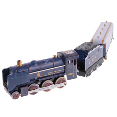 Blue Classic Train Model Collectible Clockwork Wind Up Jouet En Étain Pour