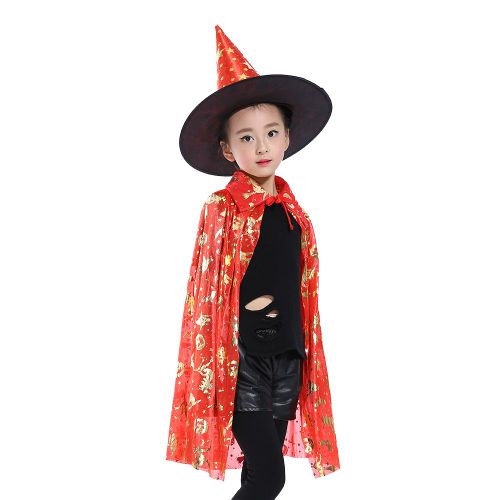 Cape De Sorcière Avec Chapeau Pour Spectacle Et Jeu, Déguisement D'Halloween, Baguettes Magiques Pour Enfants Et Bébés