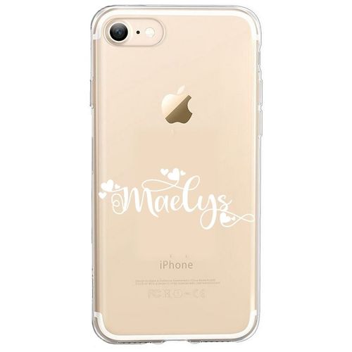 Coque Iphone 7 Et 8 Prenom Police 26 Blanc Et Coeur
