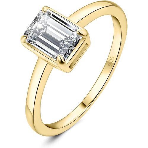1ct Solitaire Cubic Zirconia Bague Taille Emeraude Pierre Argent 925 Femme,Plaqu Or Jaune Or Rose Bague Diamant Simul Fianailles Mariage Promise Alliance,Ensemble Bijoux Mariee.[Y667]