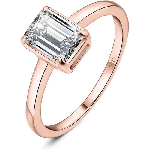 1ct Solitaire Cubic Zirconia Bague Taille Emeraude Pierre Argent 925 Femme,Plaqu Or Jaune Or Rose Bague Diamant Simul Fianailles Mariage Promise Alliance,Ensemble Bijoux Mariee.[Y669]