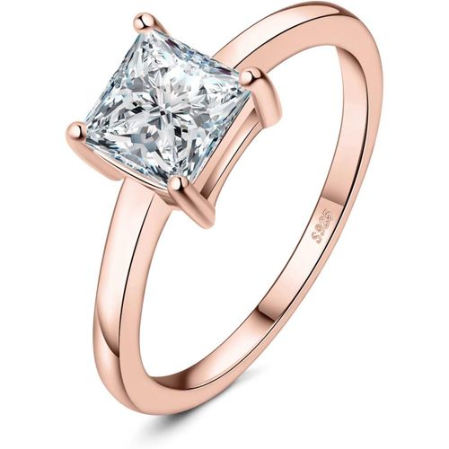 1ct Solitaire Cubic Zirconia Bague Taille Princesse Pierre Argent Massif 925 Femme,Plaqu Or Jaune Or Rose Bague Diamant Simul Fianailles Mariage Promise Alliance,Ensemble Bijoux.[Y171]