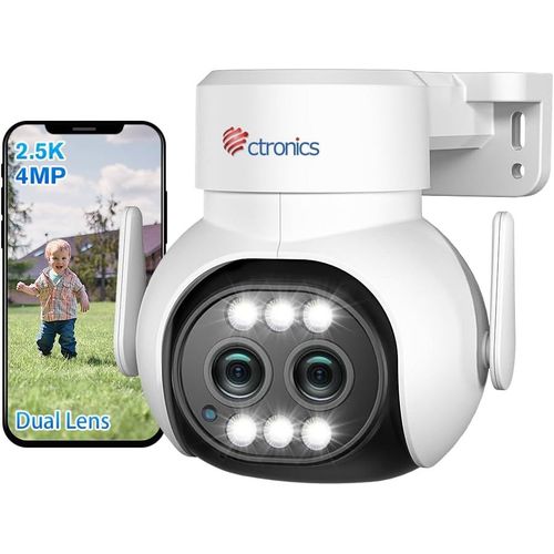 2.5k 4mp Camra Surveillance Wifi Extrieure Avec Double Objectif, Ptz Camra Exterieur, Wifi 2.4/ 5ghz, Zoom Hybride 6x, Suivi Automatique, Dtection Humaine, Vision Nocturne Couleur, Ip66