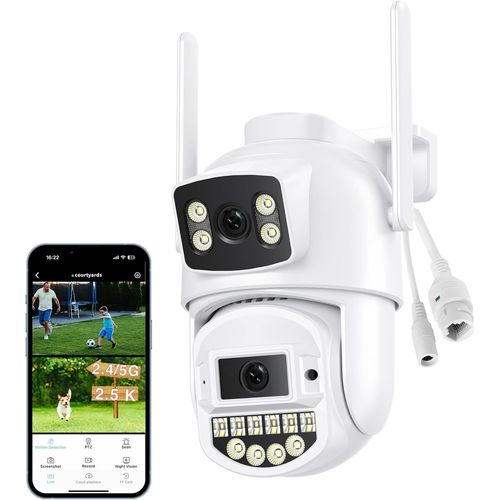 2.5k Camera Exterieur, Double Objectif, 2.4/5ghz, Camra Exterieur Filaire, Ethernet,Camera Surveillance Wifi Avec Vision Nocturne Couleur, Audio Bidirectionnel, Dtection Humaine, Ip66
