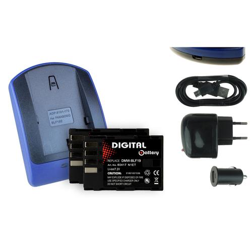 2 Batteries + Chargeur USB DMW-BLF19, DMW-BLF19E pour Panasonic Lumix DMC-GH3