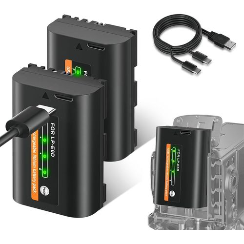 2 Batteries De Remplacement Lp-E6 Usb-C Avec Port De Charge Usb Type C Pour Canon Eos 5D Mark Ii, Eos 5D Mark Iii, Eos 6D, Eos 5Ds, Eos 7D, Eos 60D, Eos 60Da, Eos 70D, Lp-E6N Camr[GOP6256464]