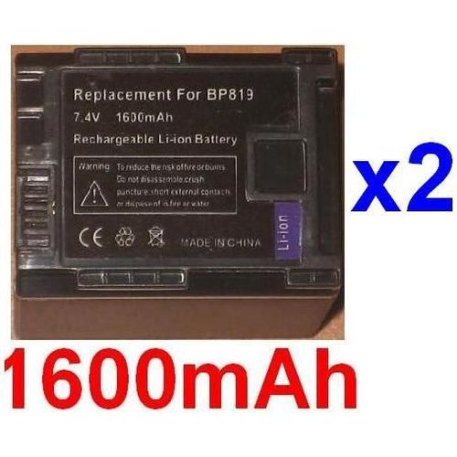 2 Batteries Pour Canon BP-819 BP819 Vixia HF10 HF11 HF100 HG20 HG21 FS10 FS11 FS100, Flash Memory Camcorder FS10 FS100 FS11 **1600mAh**