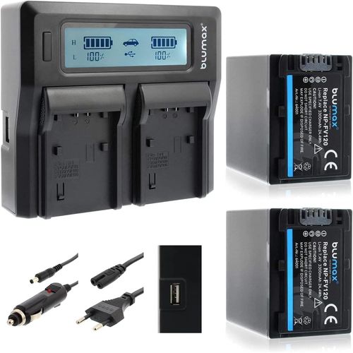 2 Batteries Type Sony NP-FV120/FV100/FV70/FV50  3300 mAh - avec Chargeur Dual