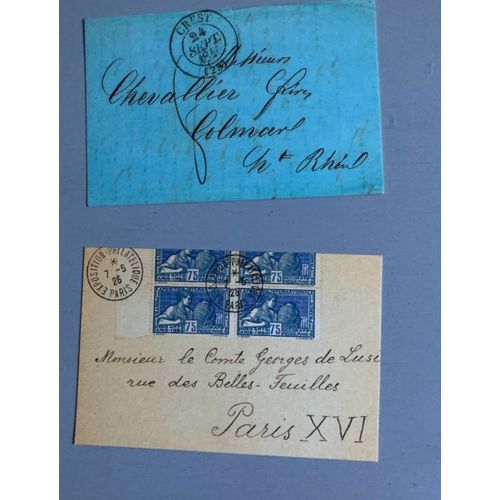 2 Cartes Postales : Fac Simil Enveloppe (1884, De Crest Pour Colmar / 1926, De Paris Pour Paris)