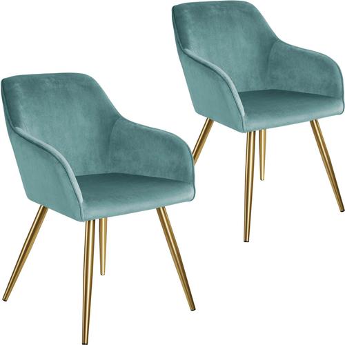 2 Chaises Marilyn Effet Velours Style Scandinave - Turquoise/Or