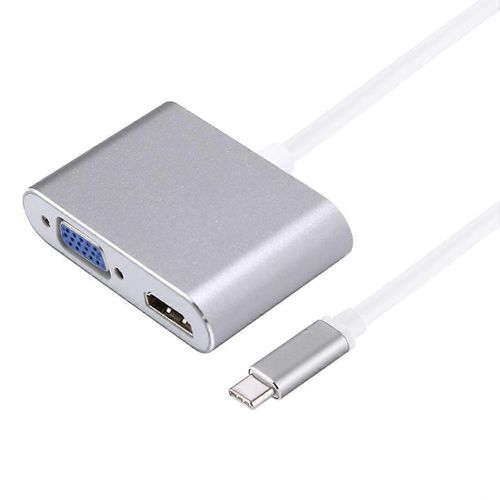 2 en 1 VGA & HDMI Femelle vers USB-C / Type-C Mle Hub Splitter Adaptateur (Gris)