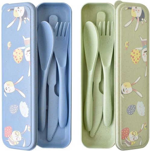 2 Ensembles Couvert Plastique - Motif De Mignons Lapins, Couvert Plastique Reutilisable Couvert Camping - Solide Et Durable,[583]