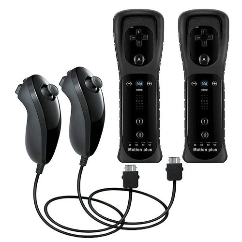 2 Ensembles Noirs - Tlcommande Avec Motion Plus Pour Nintendo Wii, Manette De Jeu Sans Fil Dahchuck, Manette De Console, Manette De Jeu, 2 Pices