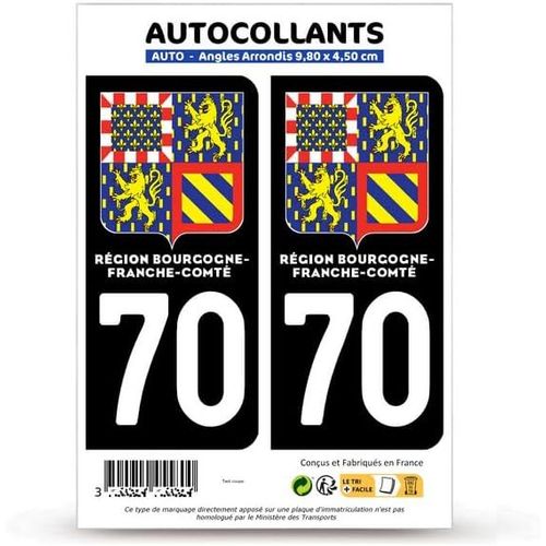 2. Fond Noir : 9,8 X 4,5 Cm (Angles Arrondis) - 2 Stickers Dpartement 70 Haute-Sane - Bourgogne-Franche-Comt Ii En Version : Fond Noir - 9,8 X 4,5 Cm Angles Arrondis