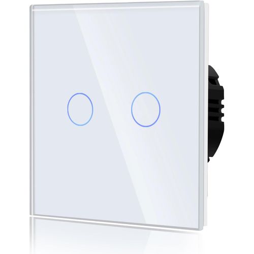 2 Gang 1 Voie Interrupteur Gnral  Commande Tactile, Interrupteur Mural  Commande Tactile Avec Indicateur Led Et Panneau En Verre 110v-240v Blanc[Mat791299]