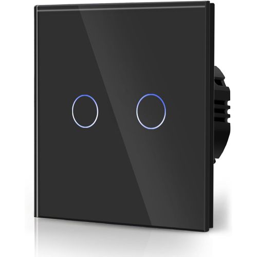 2 Gang 1 Voie Interrupteur Gnral  Commande Tactile, Interrupteur Mural  Commande Tactile Avec Indicateur Led Et Panneau En Verre 110v-240v Noir[Mat791310]