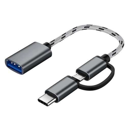 2 in 1 USB OTG Cable Type-C/Micro-USB to USB 3.0 Adapter Braided Designed Data Transfer Cable for A