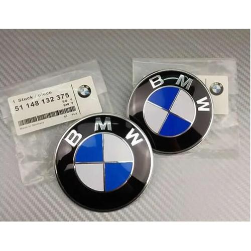 2 Logos Badges Emblme Bmw 82mm Capot / 74 Mm Coffre Effet Bleu Blanc