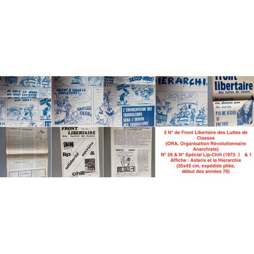2 N De Front Libertaire Des Luttes De Classes (Ora, Organisation Rvolutionnaire Anarchiste) = N 26 & N Spcial Lip-Chili (1973) & 1 Affiche : Asterix Et La Hierarchix (35x45 Cm, Expdie Plie)