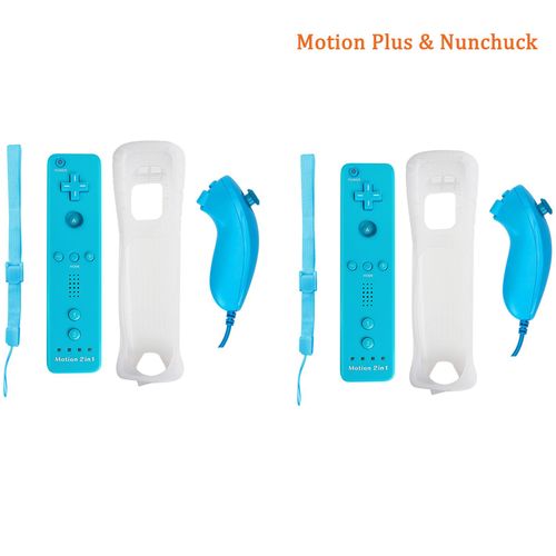 2 Nunchuck Bleu - Tlcommande Intgre Motion Plus Pour Nintendo Wii Contrleur Wii Tlcommande Nunchuck Wii Motion Plus Contrleur Manette De Jeu Sans Fil
