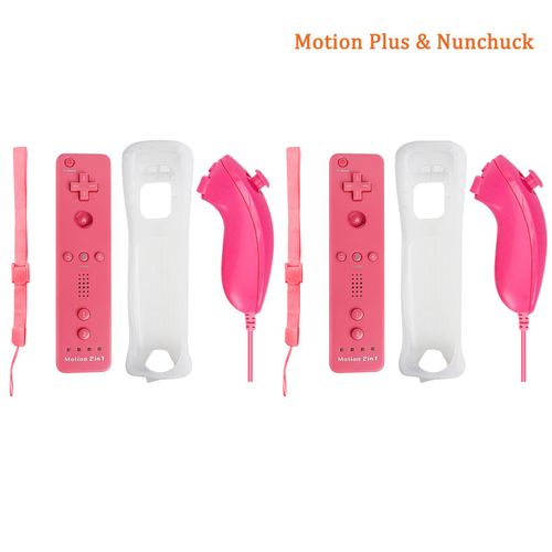 2 Nunchuck Rose - Tlcommande Intgre Motion Plus Pour Nintendo Wii Contrleur Wii Tlcommande Nunchuck Wii Motion Plus Contrleur Manette De Jeu Sans Fil