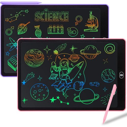 2 Pack Tablette D'criture LCD 15 Pouces,LCD Tablette Dessin avec Ecran Color,Bloc D'criture Effaable avec des Autocollants D'animaux,pour Garons et Filles de 3 4 5 6,Rose + Violet