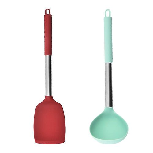 2 Pcs Ensemble DUstensiles De Cuisine En Silicone Avec Poigne En Acier Inoxydable, Lave-Vaisselle Rsistant  La Chaleur, Multicolore