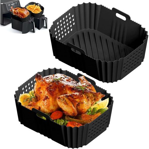 2 Pcs Moule Silicone Air Fryer Sans Bpa, Panier Silicone Air Fryer Rectangulaire, Moule Pour Friteuse  Air 21*16*8cm, Plat  Four Air Fryer Avec Poigne Et Trou, Compatible With N[Kit6512154]