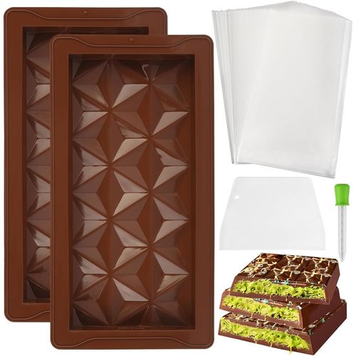 2 Pcs Moule Tablette Chocolat,25 X 13.5cm Moule Silicone Tablette De Chocolat, Moule A Tablette Chocolat,Moule  Chocolat Profond Avec Spatule Et Compte-Gouttes Pour Chocolat