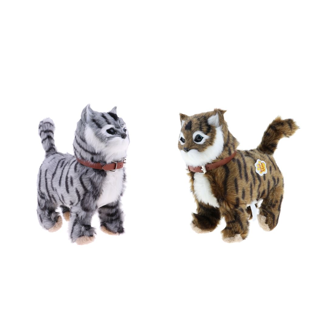 2 Pcs Peluche Animee Chaton Chat Qui Marche Et Miaule Brun Gris Rakuten