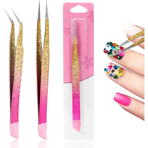 2 Pcs Pinces  Cils,Pince  piler  Bouts Pointus Droit Et Courb Nipper,Pince  Pincher Ongles Multi-Usage,Pinces  piler Pour Extensions De Cils Et Pinces  Ongles Avec Tte En Silicone(Q743)