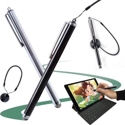 2 Pcs Stylet Tablette Universel Pour crans Tactiles, Stylet Pencil Compatible Avec Android/Ios/Smartphone/Tablettes, Stylo Tactile Avec Support Fil  Ressort Pour crans Tactiles Thermomix 5 Et 6
