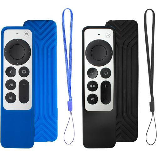 2 Pcs Tv Tlcommande Housse, Silicone Antichoc Soyeux Doux Housse De Protection Intgrale, Compatible Avec Tv 4K Siri Remote 3, 2 Gnration 2022 2021 (Noir+Bleu [NOU630587]