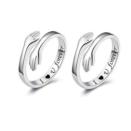 2 Pices Amour Clin Ouvert Bague Rglable, Bagues Clins Avec Messages D'amour Argent