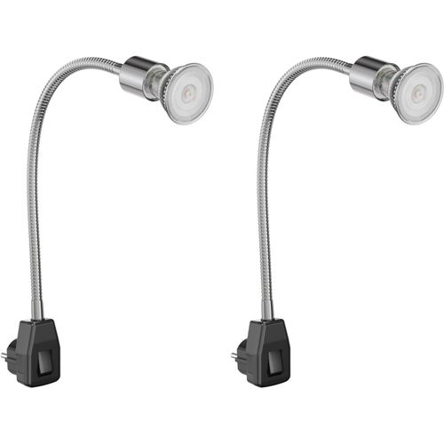 2 Pices Lampe De Prise Lesch Lampe De Lecture Col De Cygne Interrupteur Chrom/Noir + Gu10 Led, Par16, Blanc Chaud, 374lm, 70, Variateur 3 Positions[Amp748516]