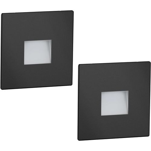 2 Pices Led Lumire D'escalier/Lampe Encastre Dans Le Mur Fow Pour L'intrieur Et L'extrieur, Downlight, Rectangulaire, Noir, 85 X 85mm, Blanc Froid[Amp748601]