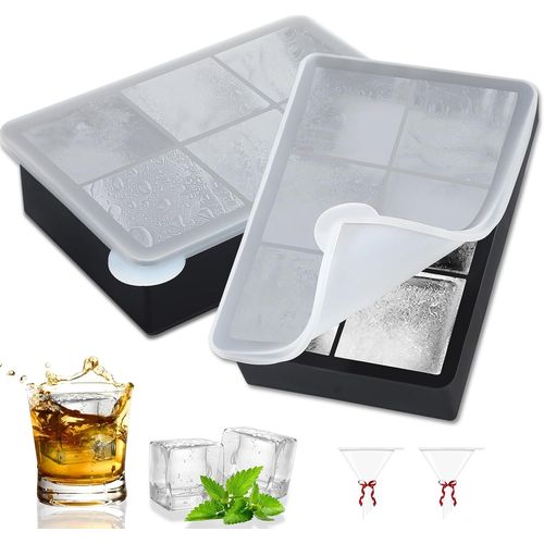 2 Pices Moule  Glaons 6 Compartiments Bac A Glacons Avec Couvercle,Gros Carrs Bac Glacon Silicone,Sans Bpa,Ice Cube Tray Pour Boissons Rfrigres,Whisky Et Cocktails