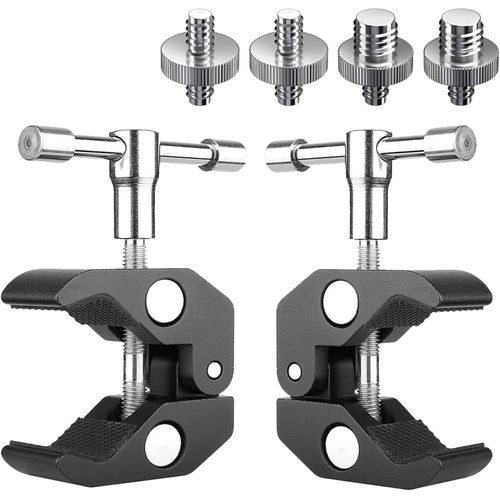 2 Pices Super Clamp Pince pour Trpied avec Filetage 1/4 et 3/8, Adaptateur de Vis pour Appareil Photo, Pince CNC Universelle pour Appareil Photo, Eclairage Flash, Trpied, Lumires LED.[F892]