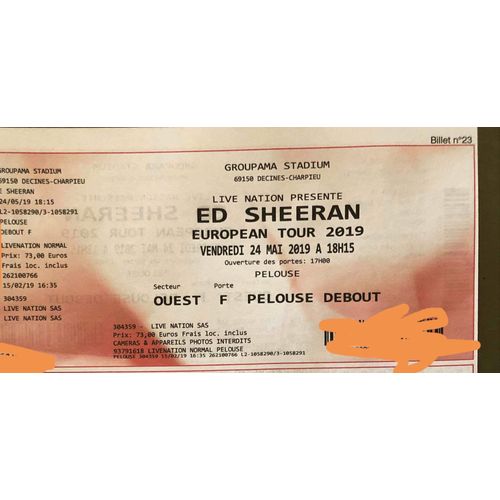 2 Places Pelouse Ed Sheeran Lyon Le 24 Mai