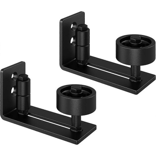 2 rails de plancher de porte de grange coulissante, rails  rouleaux de support mural rglables, rouleaux rsistants aux rayures, fond plat, panneau de porte de grange noir non rainur