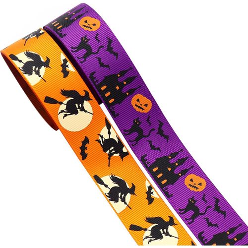 2 Rouleaux Halloween Ribbons 5mx25mm Ruban Satin Polyester Pour Artisanat Ribbons Dcoratifs De Citrouille Araigne Ruban Tissu Color Supplies Bricolage Halloween Pour Emballage Cadeau Bouquet Party