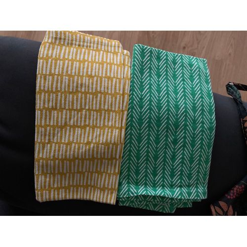 2 Serviettes De Table En Coton Vert + Jaune Marque Zodio