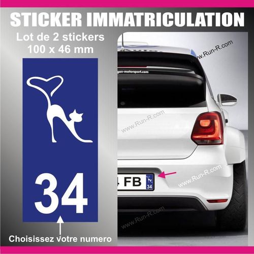 2 Autocollant Sticker Pour Plaque Immatriculation - Modele Chat